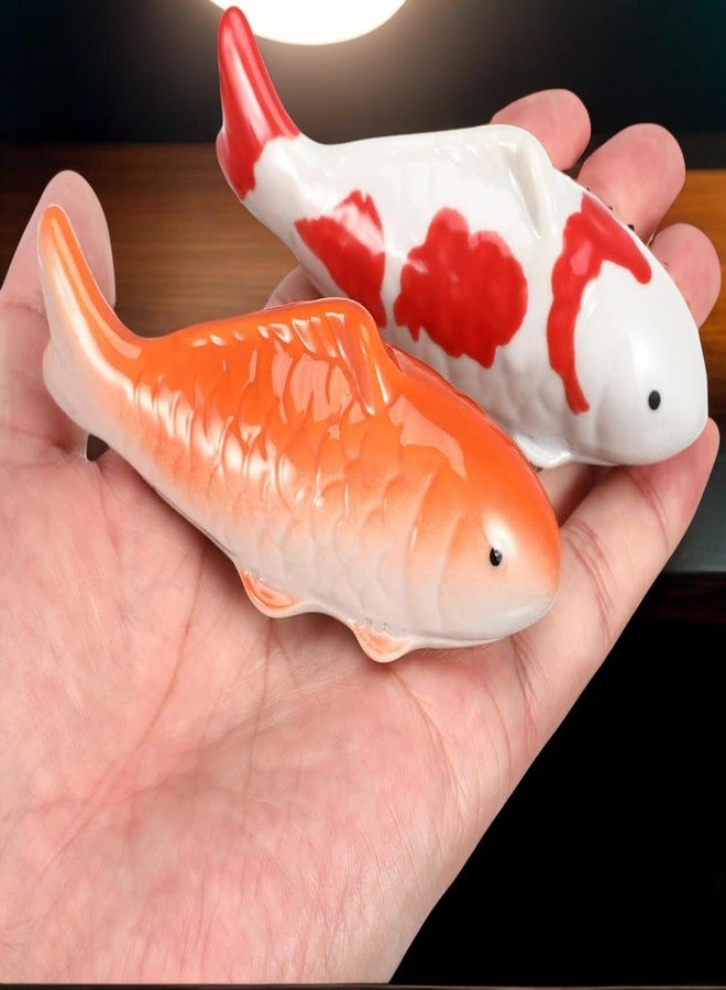 Wionin Lifelike Floating Fish Decor - Realistic Ceramic Koi & Goldfish for Aquarium, Pond, Tabletop - Set of 2 Vibrant Hand-Painted Mini Fake Fish for Office Desk, Garden Pots - Image 2